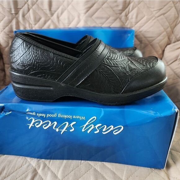NWT IN BOX Easy Street Nursing Shoes Black Tooled Clogs Size 8.5 - Picture 7 of 8